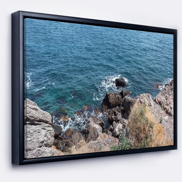 Designart 'Blue Waters at Crimean Peninsula Beach' Seashore Framed Canvas Art Print