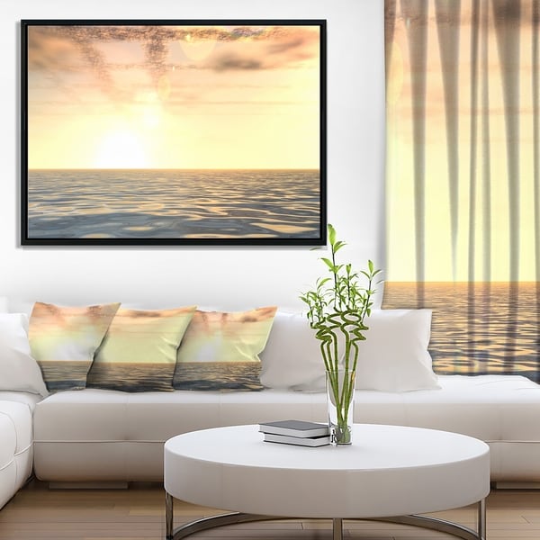 Designart 'Beautiful Seascape with Clouds Over' Beach Photo Framed Canvas Print