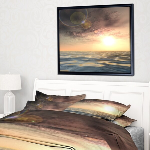 Designart 'Dark Sky with Clouds at Sunset' Beach Photo Framed Canvas Print