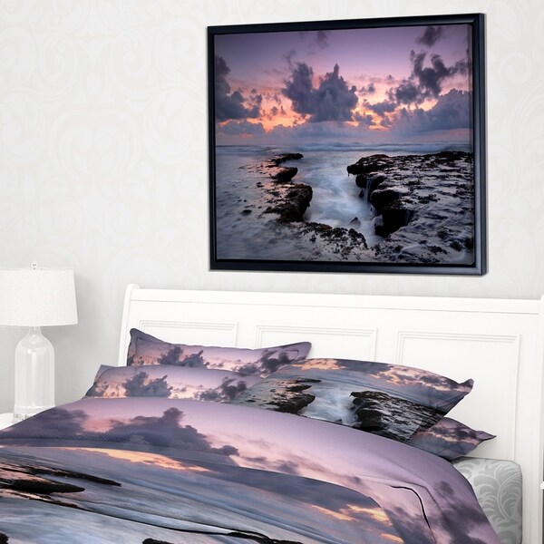 Designart 'Dinosaur Footprint Magoito Beach' Seashore Framed Canvas Art Print