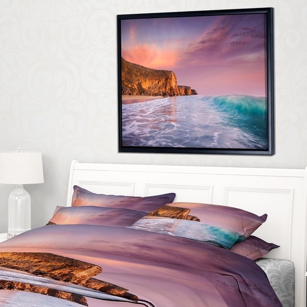 Designart 'Beautiful Paradise Sunset' Extra Large Seascape Art Framed Canvas