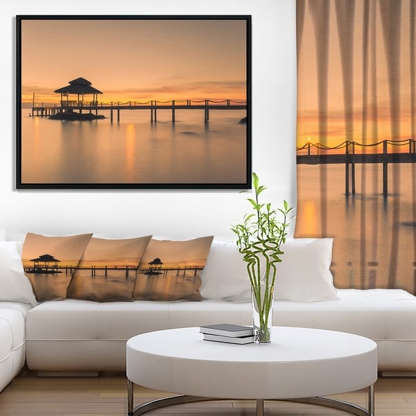Designart 'Wonderful Wooden Pier and Hut Phuket' Pier Seascape Framed Canvas Art Print
