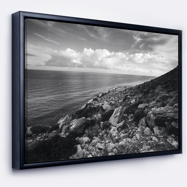 Designart 'Sunrise over Sicily Black and White' Beach Photo Framed Canvas Print