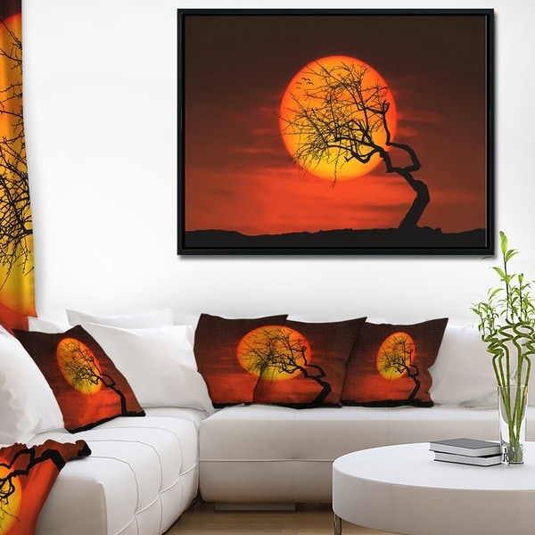 Designart 'Birds and Tree Silhouette at Sunset' Landscape Framed Canvas Art