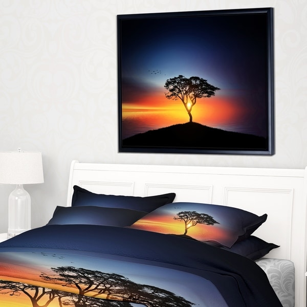 Designart 'Beautiful Sunset over Lonely Tree' Landscape Framed Canvas Art