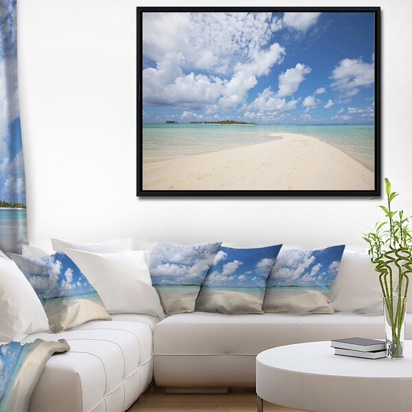 Designart 'Serene Maldives Beach under Clouds' Extra Large Seascape Art Framed Canvas