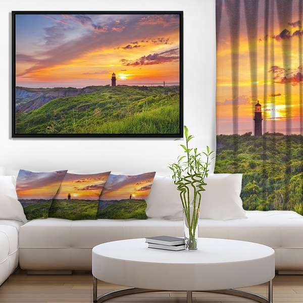 Designart 'Lighthouse at Gorgeous Sunset' Landscape Framed Canvas Art