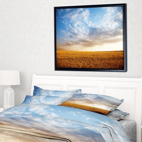 Designart 'Wheat Field under Summer Sky' Landscape Framed Canvas Art