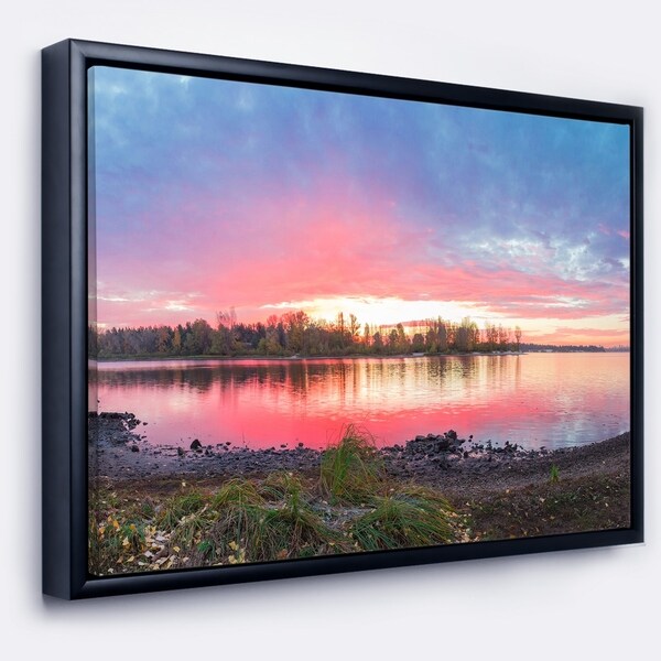 Designart 'Beautiful Fall Sunrise Over River' Landscape Framed Canvas Art Print