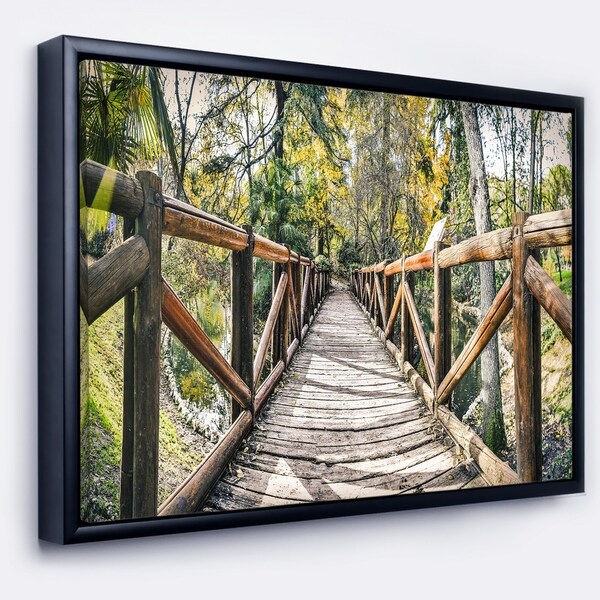 Designart 'Wooden Bridge in Forest' Wooden Sea Bridge Framed Canvas Wall Art
