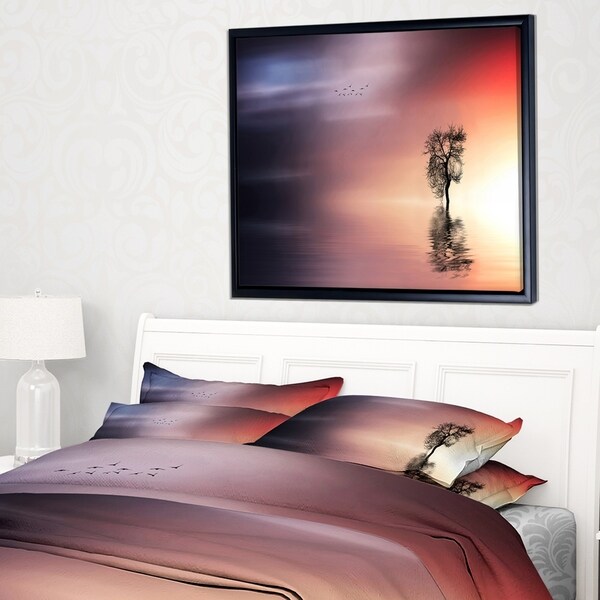 Designart 'Solitude Tree and Flying Birds' Landscape Framed Canvas Art