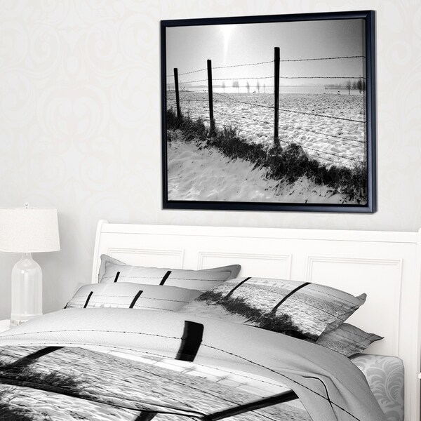 Designart 'Landscape in Snow with Fence' Oversized Beach Framed Canvas Artwork