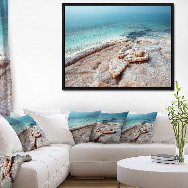 Designart 'Dead Sea Beach with Crystallized Salt' Extra Large Seashore Framed Canvas Art
