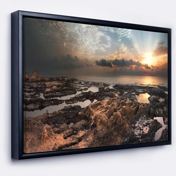 Designart 'African Rocky Coast Panorama' Oversized Beach Framed Canvas Artwork