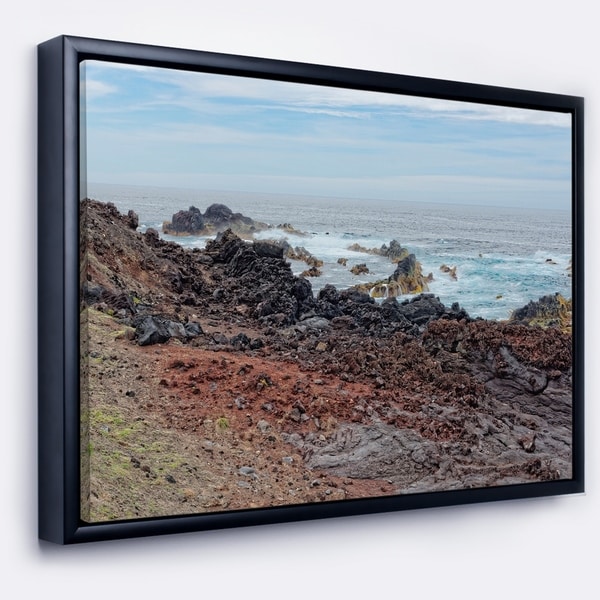 Designart 'Beautiful Azores Rocky Coast' Extra Large Seashore Framed Canvas Art