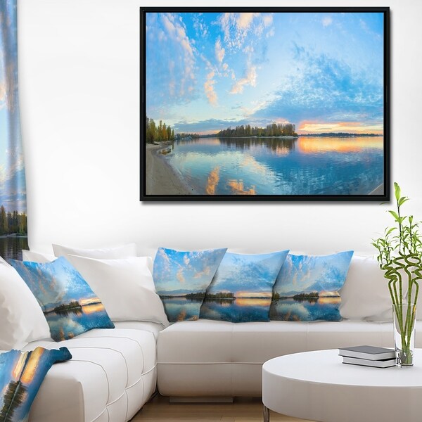 Designart 'Exotic Sunrise on River Autumn' Oversized Beach Framed Canvas Artwork