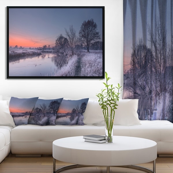 Designart 'Frosty Fall Morning Panorama' Landscape Print Wall Framed Canvas Artwork