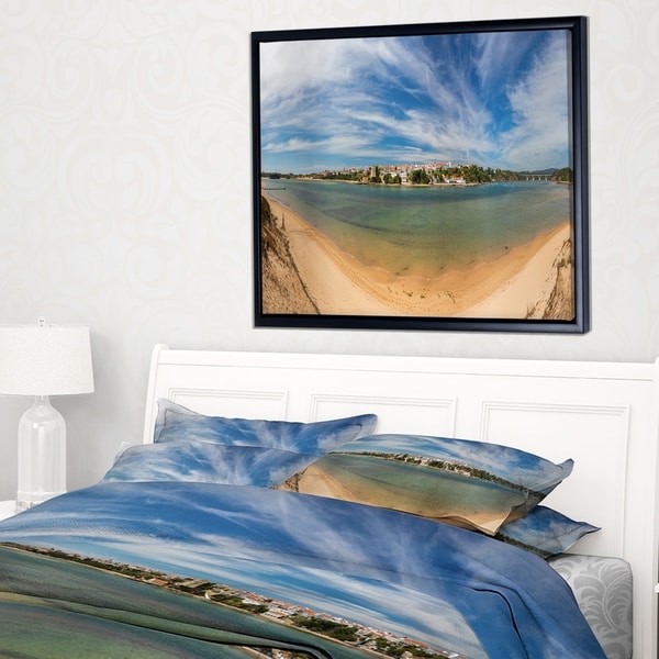 Designart 'Portuguese Maritime Village Panorama' Extra Large Seashore Framed Canvas Art