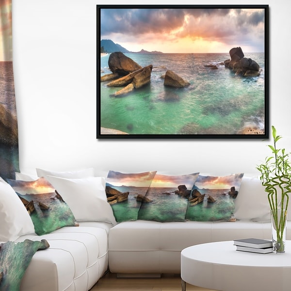 Designart 'Sunrise at Blue Lamai Beach' Extra Large Seashore Framed Canvas Art