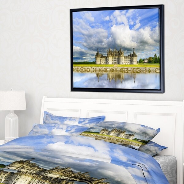 Designart 'Chateau De Chambord Castle and Reflection' Extra Large Seashore Framed Canvas Art