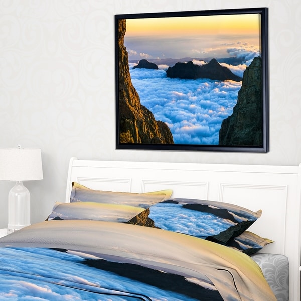 Designart 'Gran Canaria Sunset over Clouds' Extra Large Seashore Framed Canvas Art