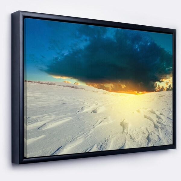 Designart 'Sunset over Snowbound Prairie' Extra Large Seashore Framed Canvas Art