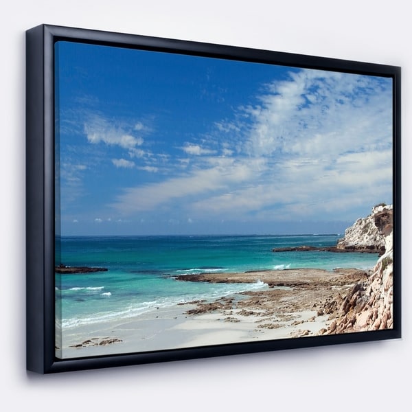 Designart 'Rocky Coast Panoramic View' Extra Large Seashore Framed Canvas Art