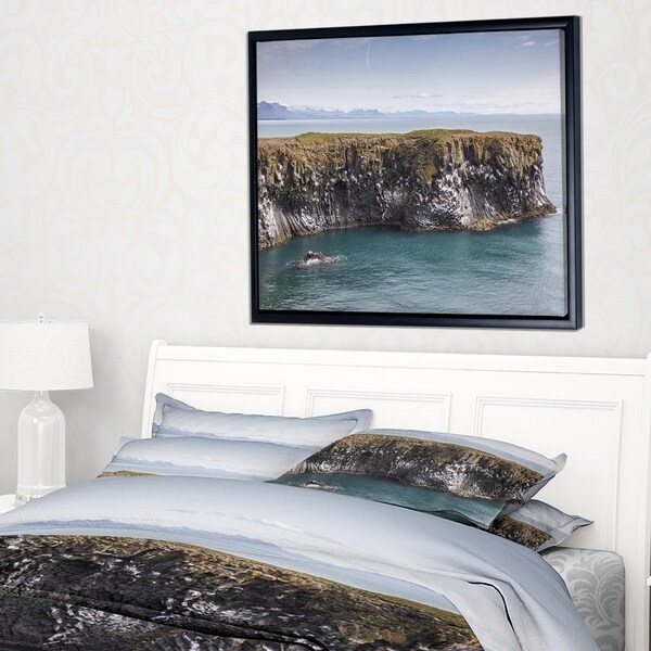 Designart 'Huge Rock in Coastline Panorama' Extra Large Seashore Framed Canvas Art