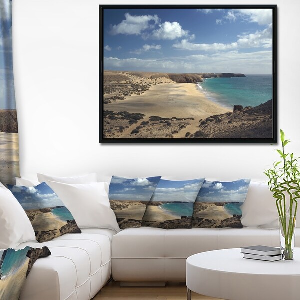 Designart 'Bright Seashore with Blue Waters' Extra Large Seashore Framed Canvas Art