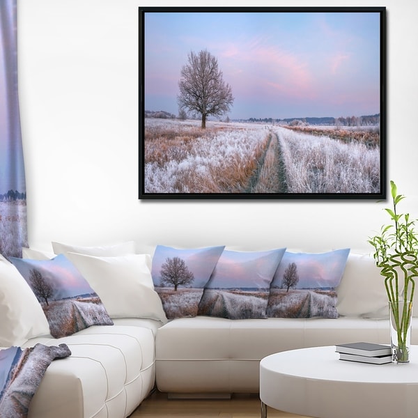 Designart 'Dry Oak Tree in Winter Panorama' Landscape Print Wall Framed Canvas Artwork