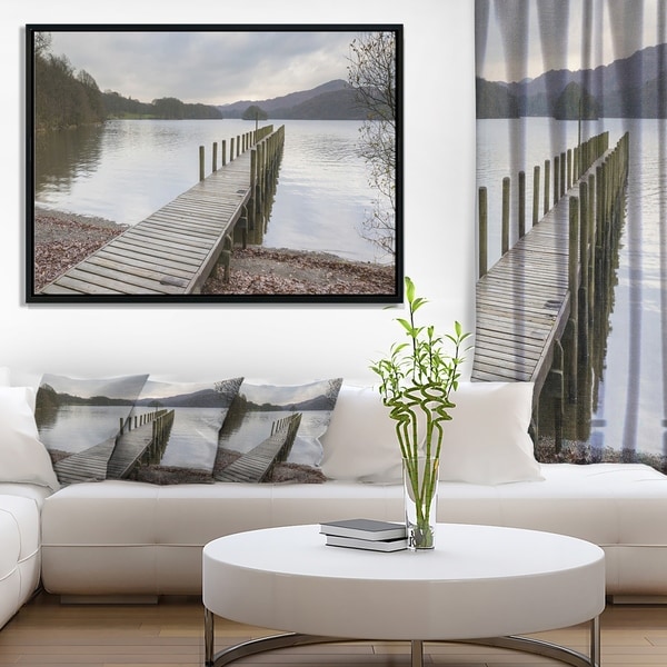Designart 'Wooden Jetty on Lake District' Wooden Sea Bridge Framed Canvas Wall Art