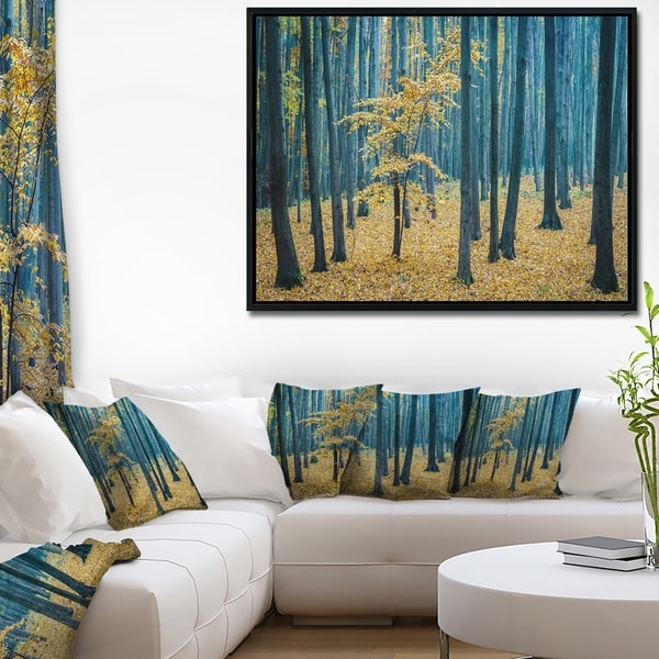 Designart 'Dense Autumn Beach Forest' Oversized Forest Framed Canvas Artwork