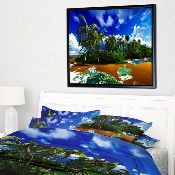 Designart 'Paradise Beach in Hawaii Island' Modern Seascape Framed Canvas Artwork