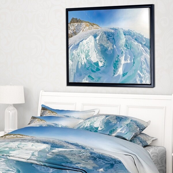 Designart 'Blue Ice Mountains in Lake Baikal Siberia' Landscape Artwork Framed Canvas