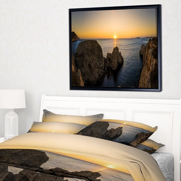 Designart 'Ibiza Island Mediterranean Sunset' Landscape Framed Canvas Art Print