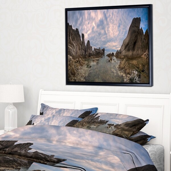 Designart 'Rocky Beach East Sea on Overcast Day' Landscape Framed Canvas Art Print
