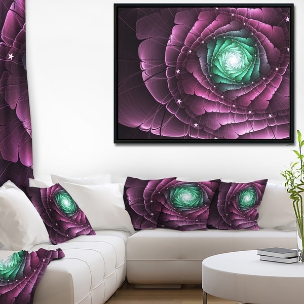 Designart 'Fractal Flower Green Purple Digital Art' Floral Framed Canvas Art Print