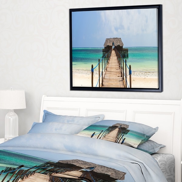 Designart 'Exotic Wood Jetty at Zanzibar Island' Wooden Sea Bridge Framed Canvas Wall Art