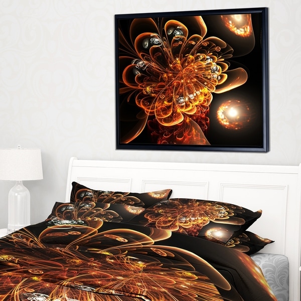 Designart 'Dark Orange Fractal Flower Digital Art' Floral Framed Canvas Art Print