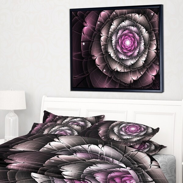 Designart 'Fractal Flower Glossy Pink Digital Art' Floral Framed Canvas Art Print