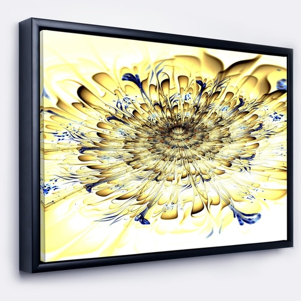 Designart 'Light Yellow Digital Art Fractal Flower' Floral Framed Canvas Art Print
