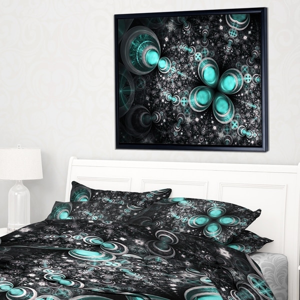 Designart 'Glittering Dark Green Fractal Flower' Floral Framed Canvas Art Print