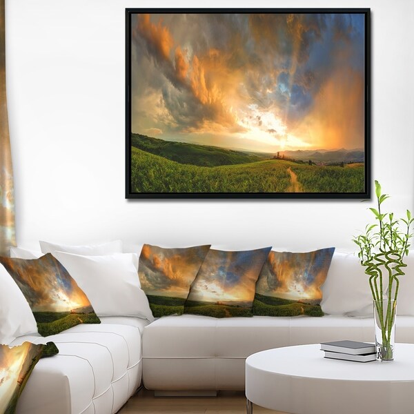 Designart 'Majestic Sunset with Storm Clouds' Landscape Artwork Framed Canvas