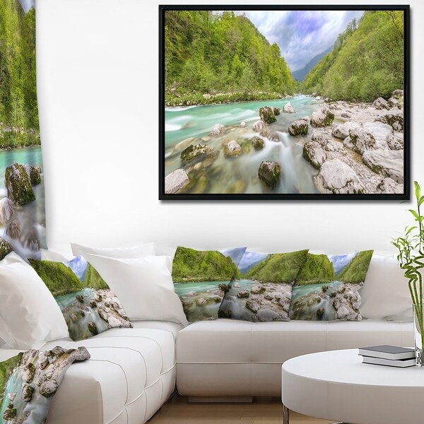 Designart 'Slovenia Waterfall Panorama' Landscape Artwork Framed Canvas