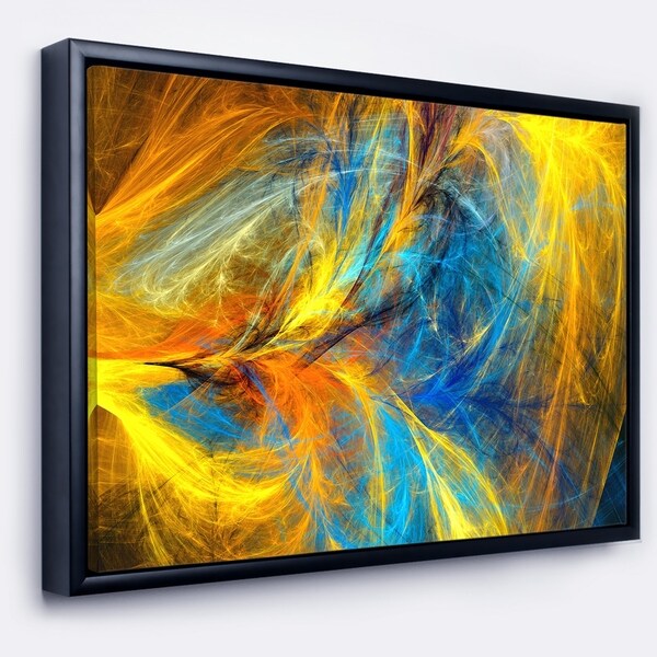Designart 'Gold and Blue Psychedelic Pattern' Abstract Art on Framed Canvas