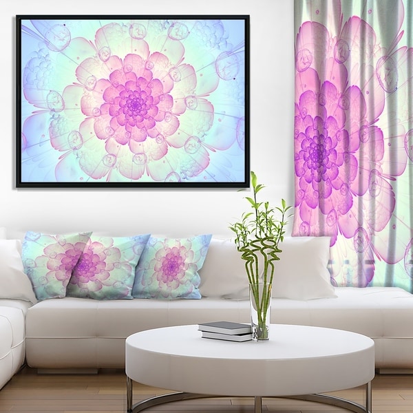 Designart 'Blue Fractal Flower with Soft Petals' Floral Framed Canvas Art Print