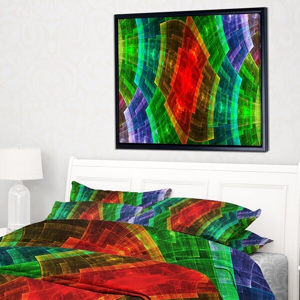 Designart 'Multi Color Psychedelic Fractal Metal Grid' Abstract Art on Framed Canvas
