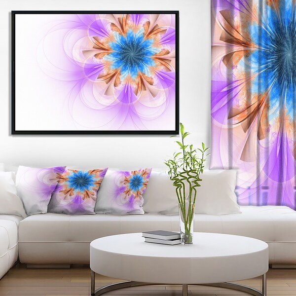 Designart 'Blue and Purple Symmetrical Fractal Flower' Floral Framed Canvas Art Print