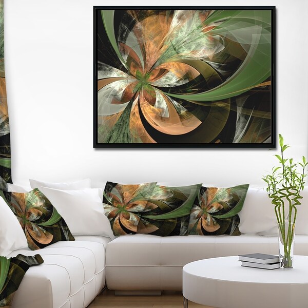 Designart 'Orange and Green Large Fractal Flower' Floral Framed Canvas Art Print