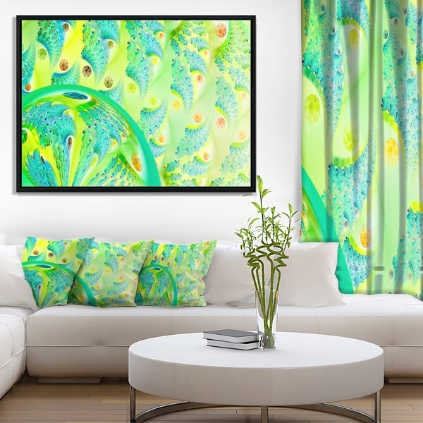 Designart 'Vibrant Green Fractal Flower Design' Oversized Abstract Framed Canvas Art